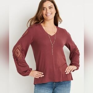Maurices Solid Crochet Sleeve Blouse